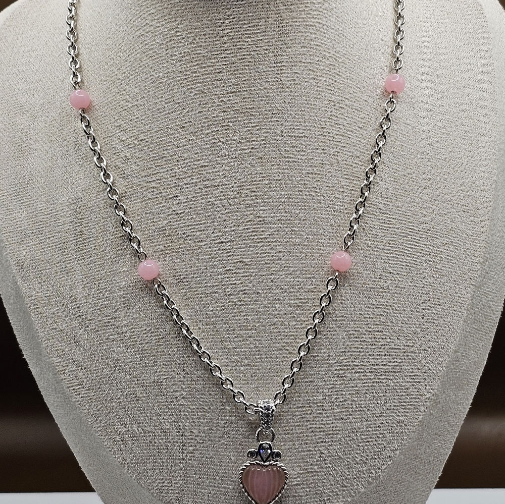 Beautiful Authentic Judith Ripka Pink Jadite 💗 & Beads Sterling Silver Necklace - Picture 8 of 11